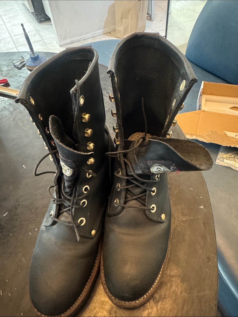 Georgia Boot Black Lace-Up Work Boots with Gold Eyelets